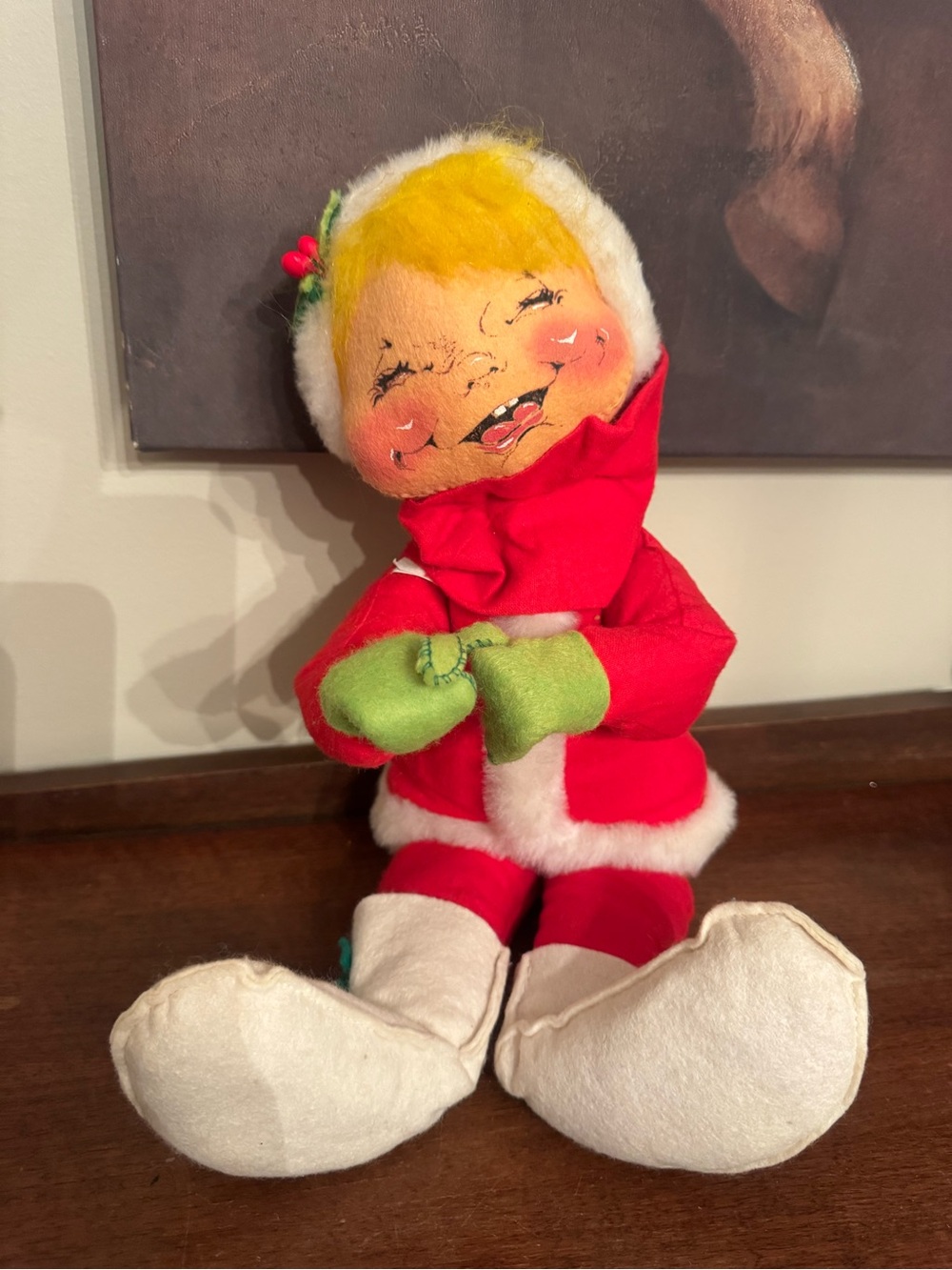 Vintage 1980 Annalee Mobilitee Christmas Elf Kid Blonde Hair Eyes Closed